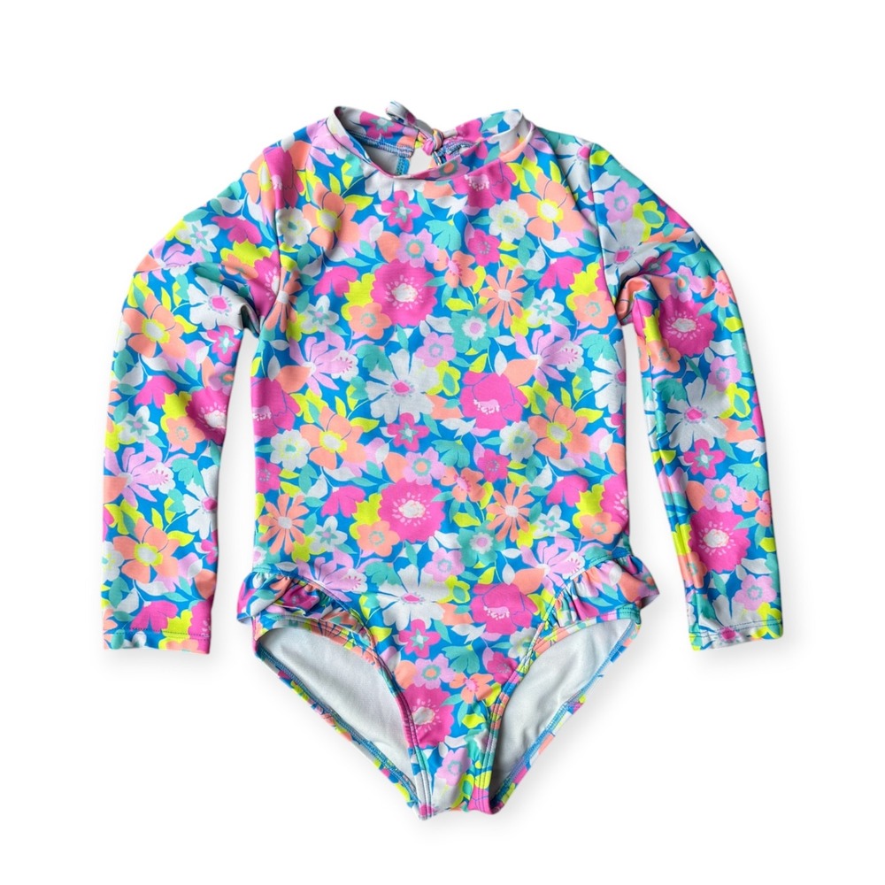Cat & Jack Girls Floral Long Sleeve One Piece Swimsuit XS 4-5